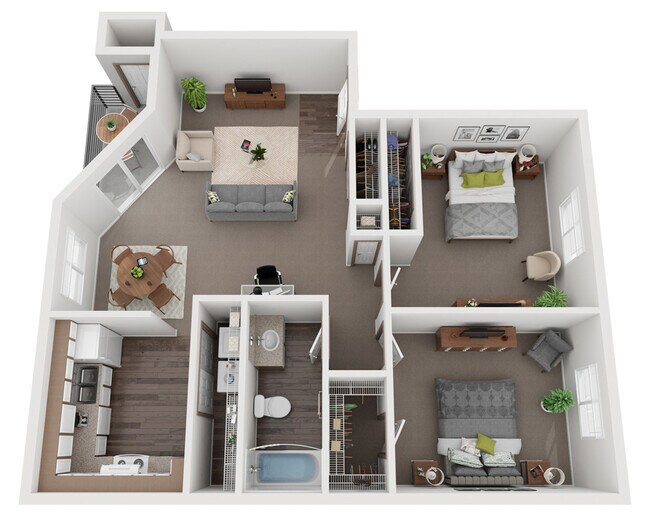 2 Bed 1 Bath floor plan